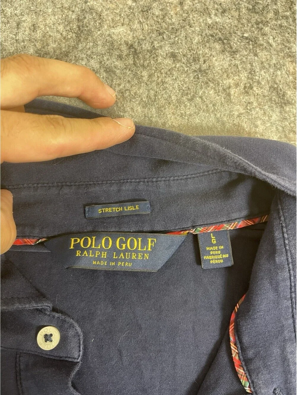Polo Golf Ralph Lauren Men's Stretch Lisle Blue Button Shirt Large Short Sleeve